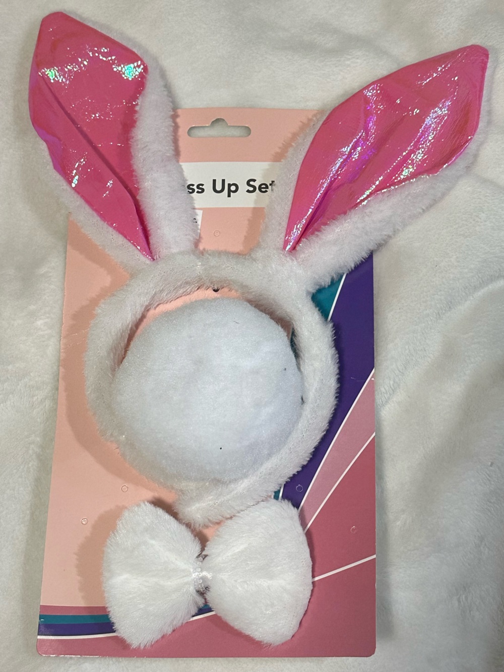 3pc Bunny Costume Accessory Kit - White/Pink Shiny Foil Ears Set